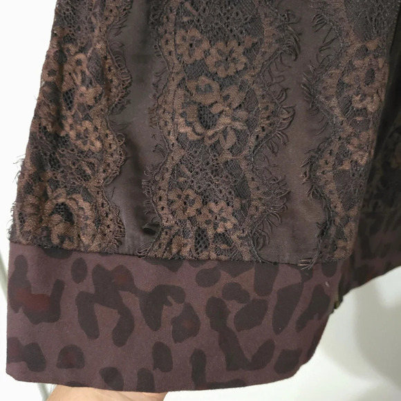 EVY'S TREE Leopars Knit Pieced Jacket, Lace Front Panel, Chocolate Brown, XL - Picture 8 of 16